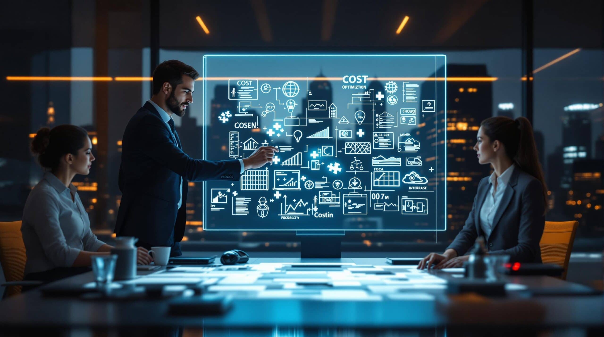 Réunion d'affaires avec présentation de données sur écran