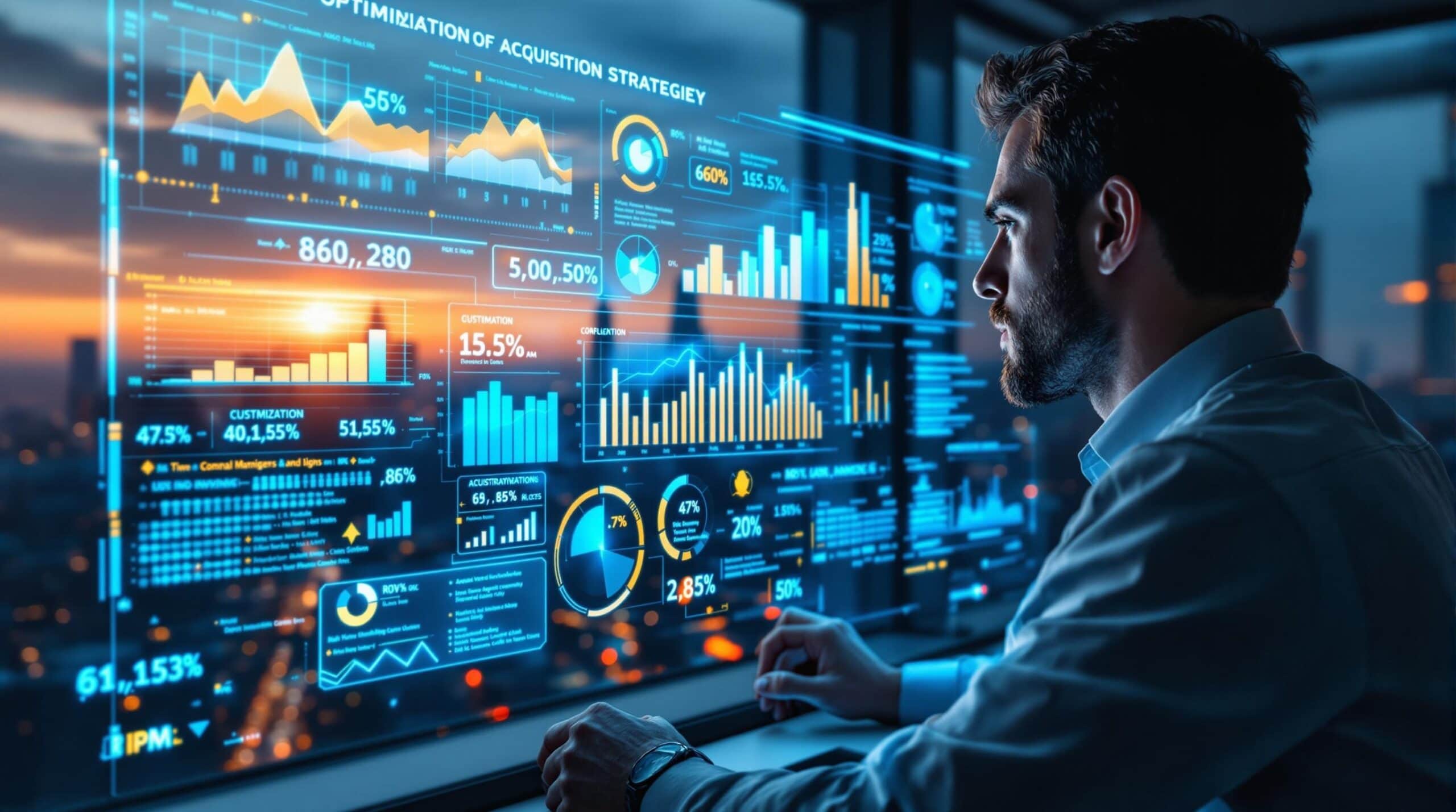 Homme analysant des graphiques financiers sur écran.