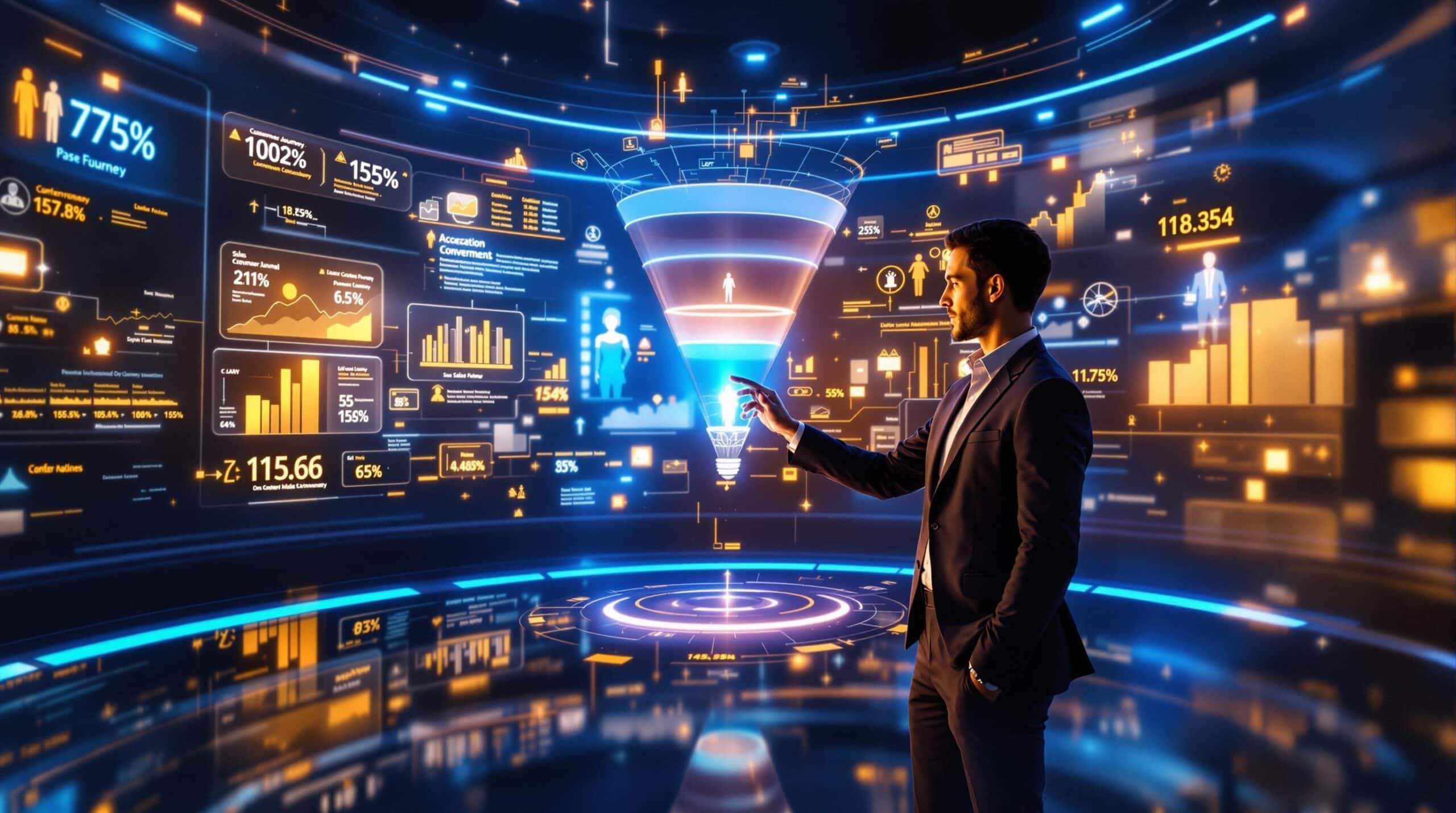 Homme interacte avec interface de données virtuelle.