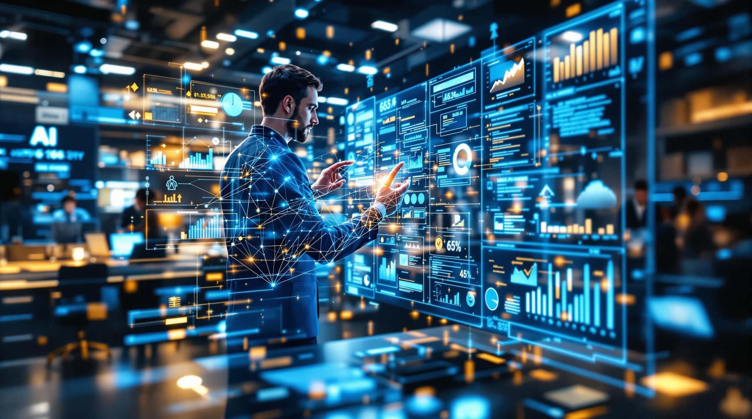 Man analyzing digital data in real time.