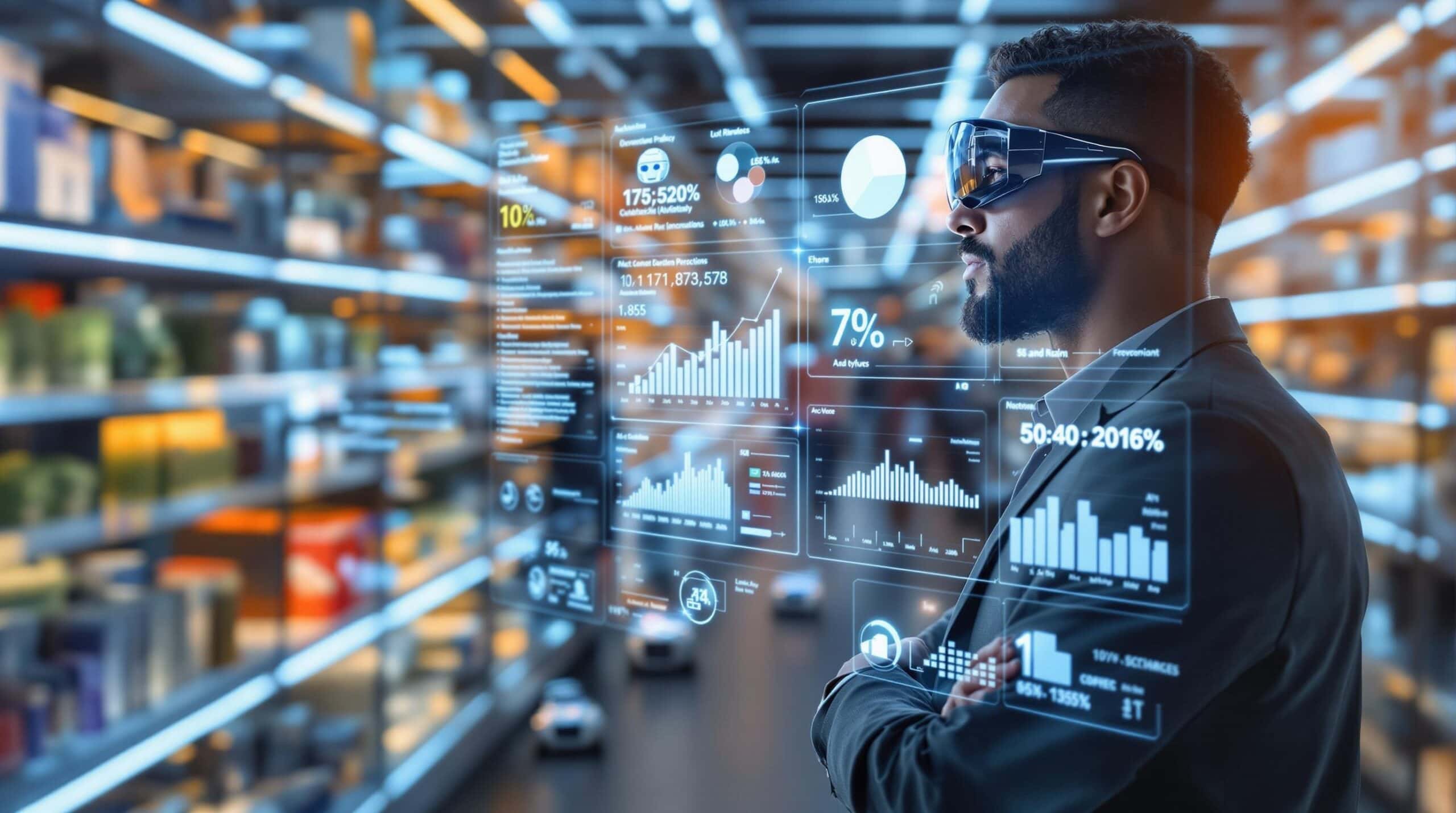 Person using augmented reality for data analysis.