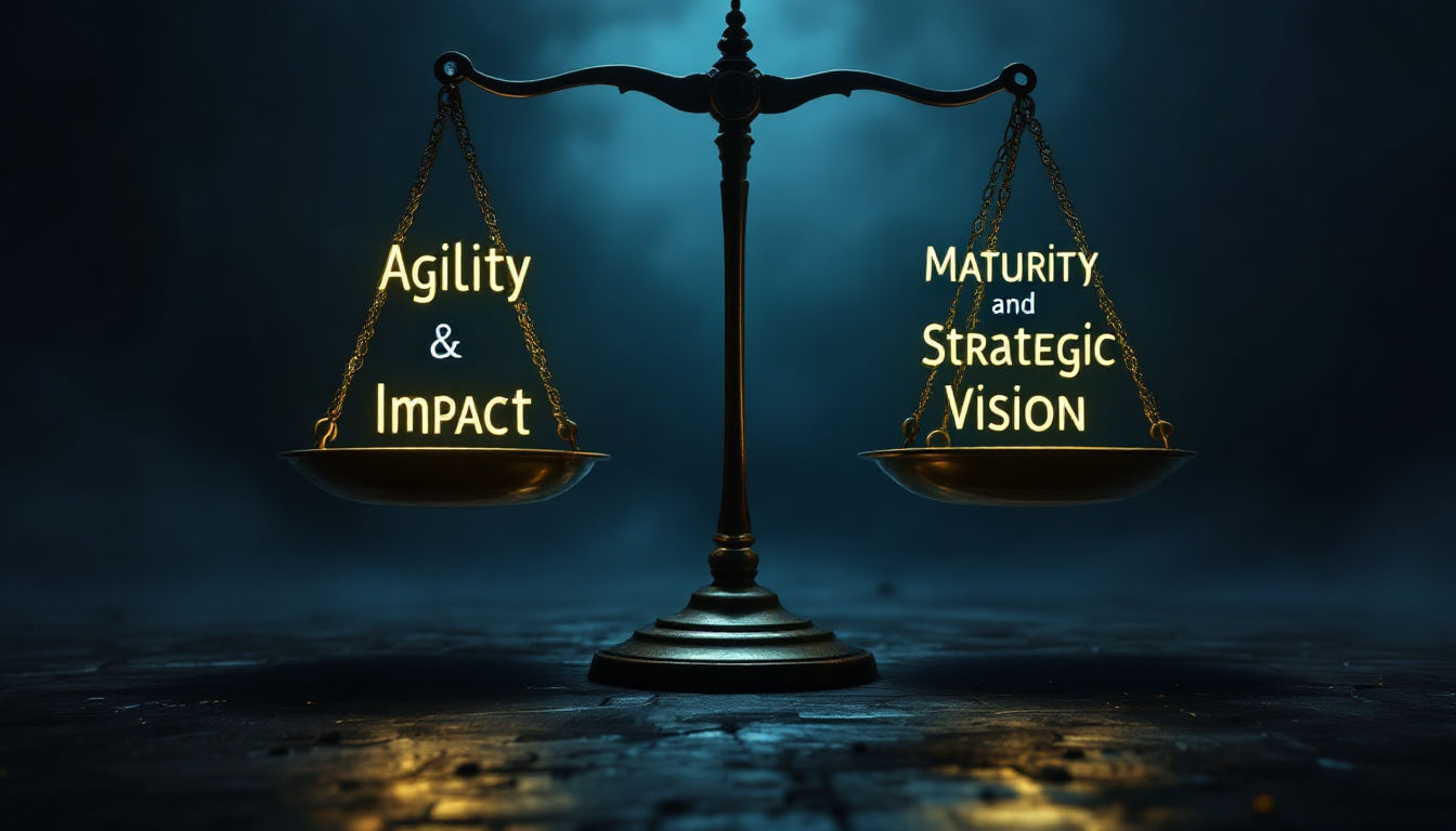 Scales balancing agility impact and strategic vision.
